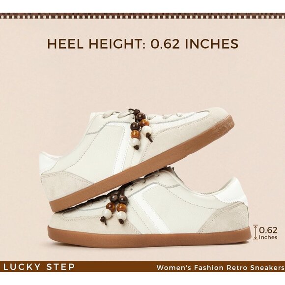 Women's Beige Fashion Retro Sneaker Casual Trendy Walking Classic Shoes Non Slip - Picture 7 of 9